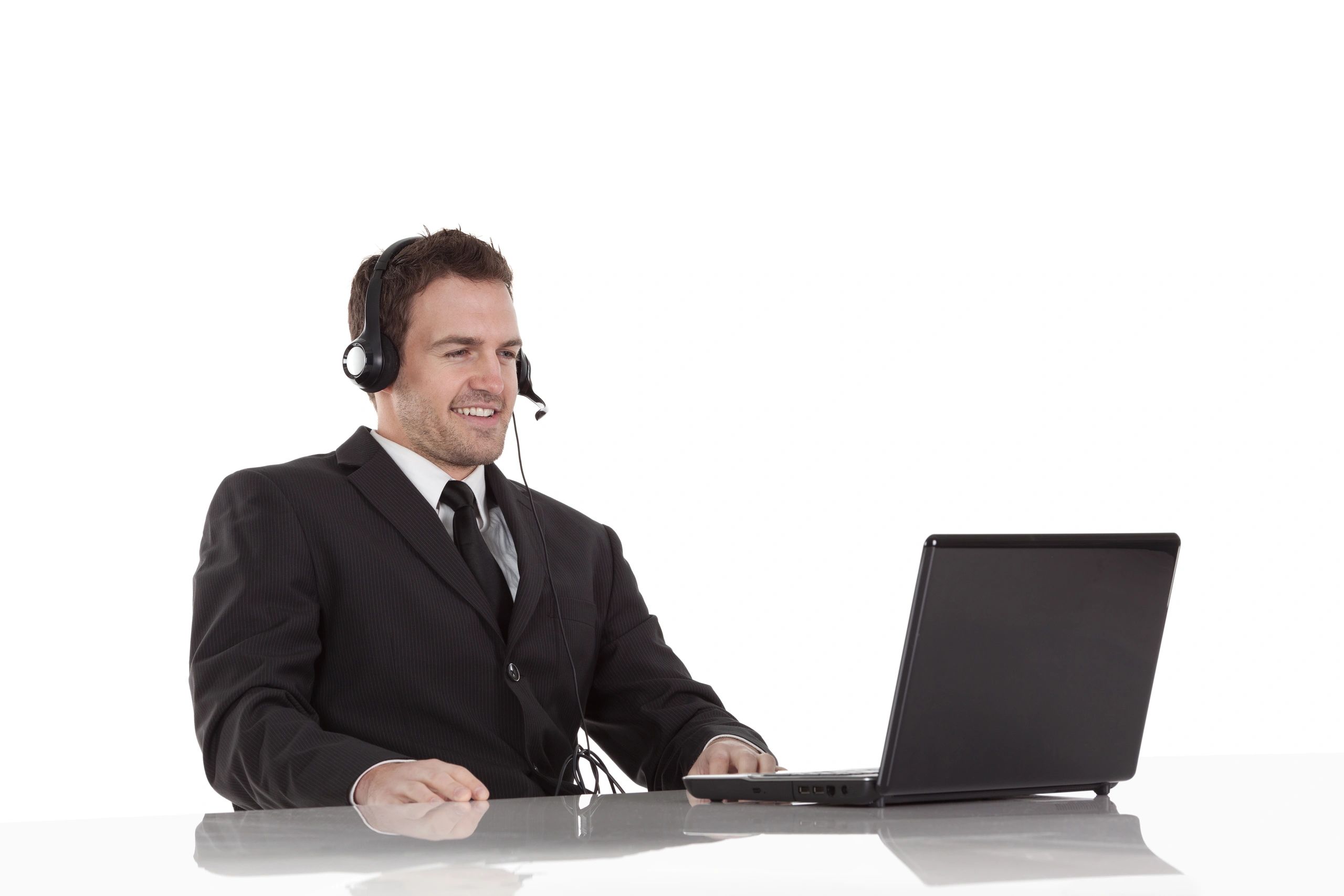 Customer support representative working at a computer